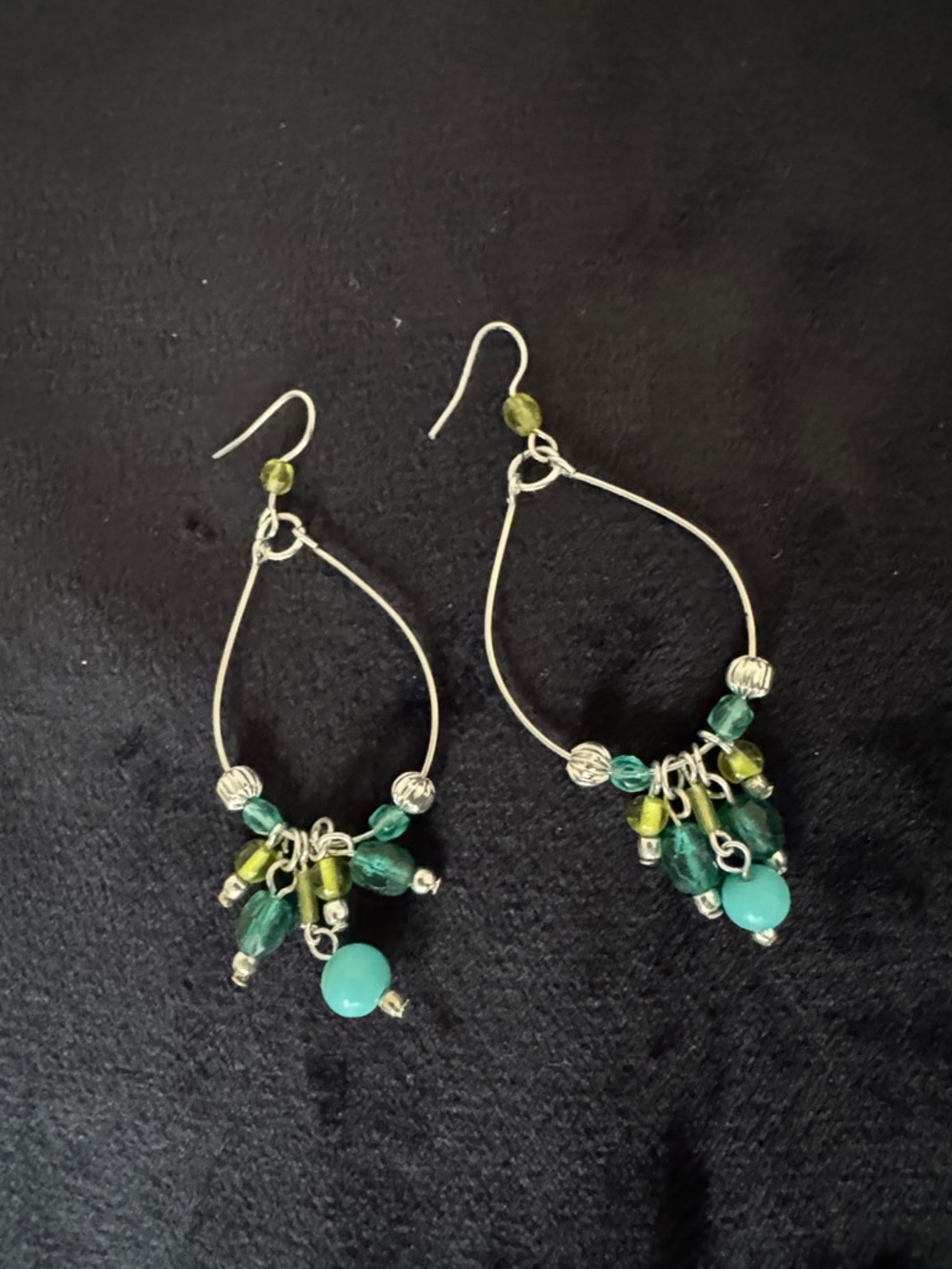 Green Beaded Teardrop Hoop Earrings - Women Jewelry